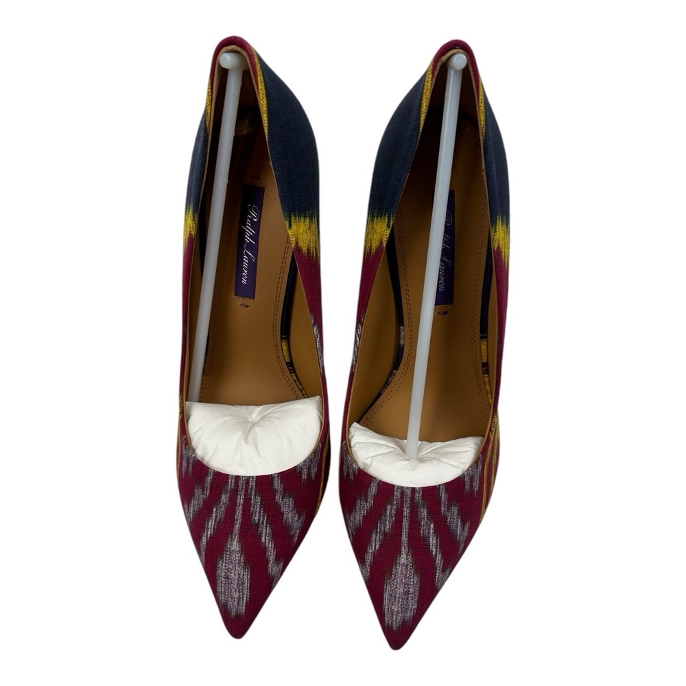 Ralph Lauren Purple Label Celia Navy Ikat Canvas Heels Pumps 38.5 EU US 8 NIB - Picture 2 of 9